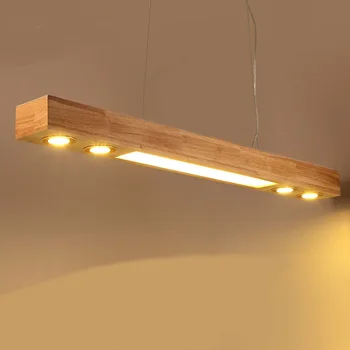 

Nordic wood long LED pendant light restaurant creative led long strip lights bar living room modern office pendant lamps ZA92707