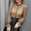 Spring Popular Girls dot Blouses Shirts Tees Female Stand Neck Full Flare Sleeve Elasticity Blouses With Tank 2 PCS Top 6