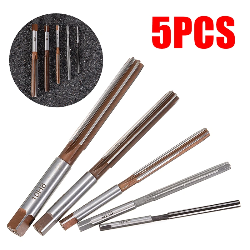 5pcs H8 Chucking Straight Shank Hand Reamers Set 6 Flutes 4mm/5mm/6mm