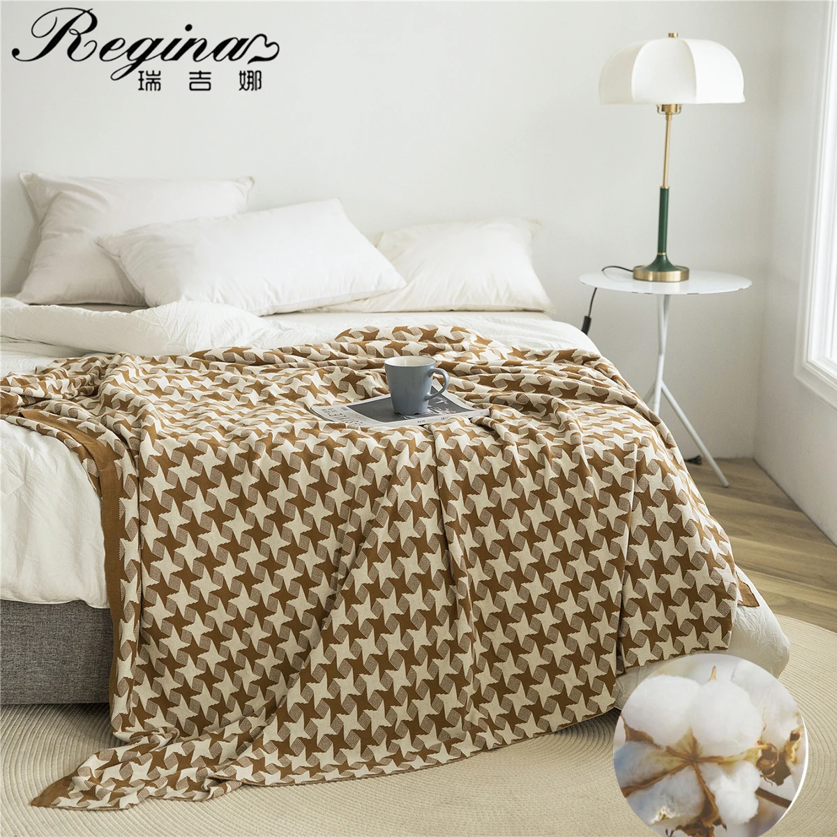 regina-3d-illusion-shuriken-plaid-bedspread-cotton-home-decorative-soft-cozy-knitted-bed-flat-sheet-sofa-cover-throw-blanket