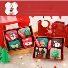 4 пары новые осенние зимние женские носки рождественские Unisec Мультфильм Разноцветные хлопчатобумажные забавные носки Подарочная коробка счастливый год L0829