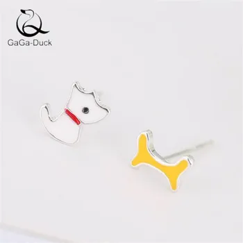 

New Fashion Jewelry Colorful Epoxy 925 Sterling Silver Not Allergic Personality Dog And Bone Women Gift Stud Earrings E559