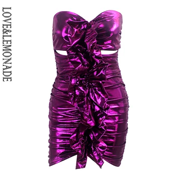 

LOVE & LEMONADE Sexy Purple Cut Out Ruffled Bodycon Reflective Elastic Mini Dress LM90210
