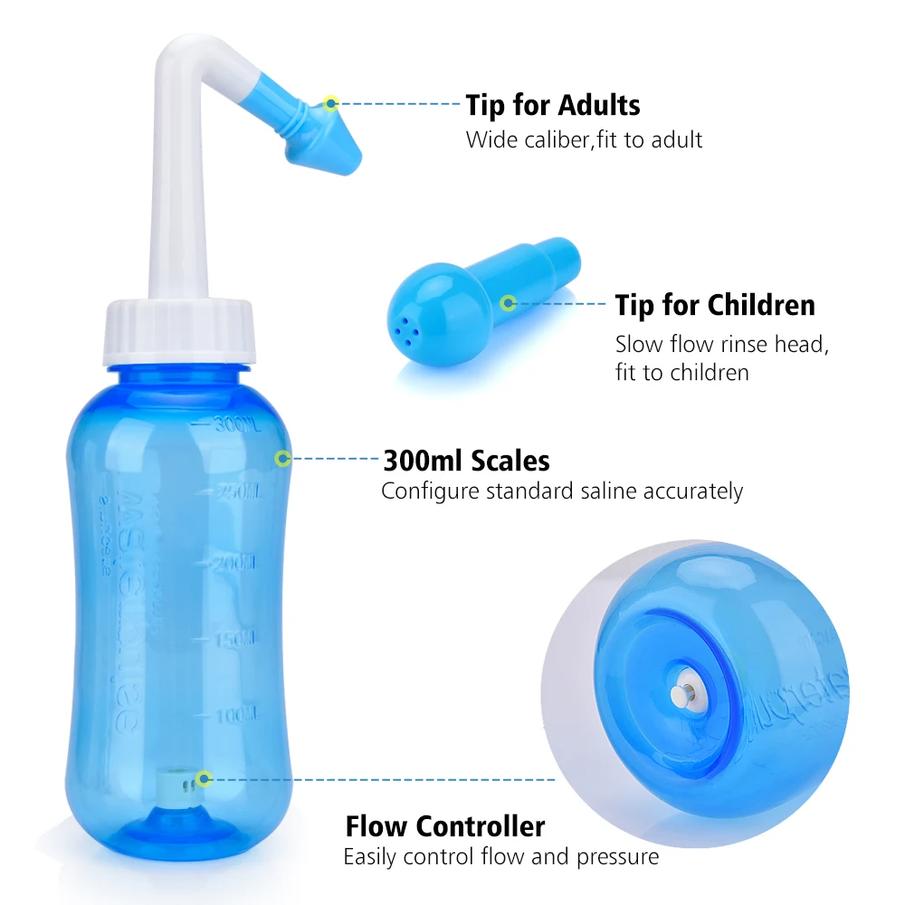 300ML Nasal Wash Neti Pot Nose Cleaner Bottle Adults Children Nasal Irrigator Nasal Wash Avoid Allergic Rhinitis Nose Care