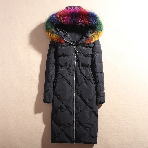 Black-Colorful Fur AYUNSUE зимнее пальто для женщин; Большие размеры 5XL пуховик белого цвета на утином пуху Для женщин пуховое пальто корейский пуховик Теплая парка 1802 YY1436 - Цвет: Black-Colorful Fur