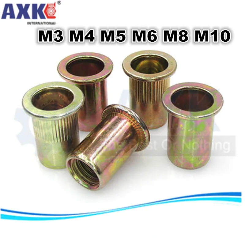 AXK M3 M4 M5 M6 M8 M10 оцинкованные гайки из углеродистой стали с накаткой Rivnut с плоской головкой заклепки с резьбой
