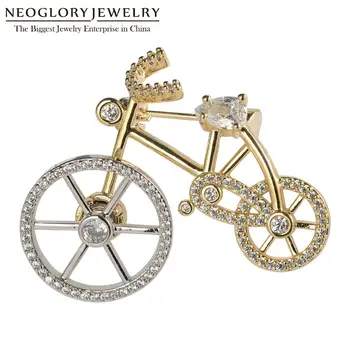 

Neoglory Two Tone Plated Zircon Personality Bike Brooches For Women & Man High Quality Fashion Pins For Suit Gift For Father