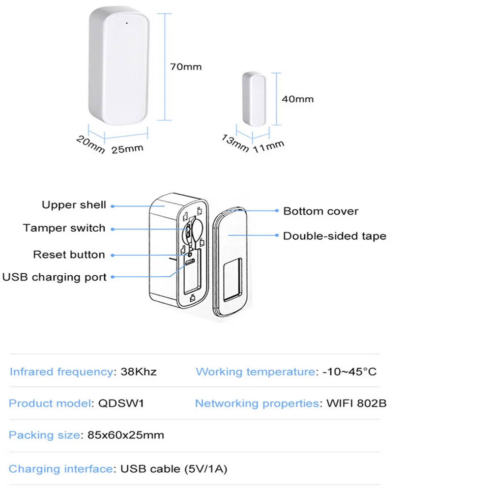 Беспроводной Wi-Fi умный дверной, оконный датчик, дверной звонок, сигнализация Alexa