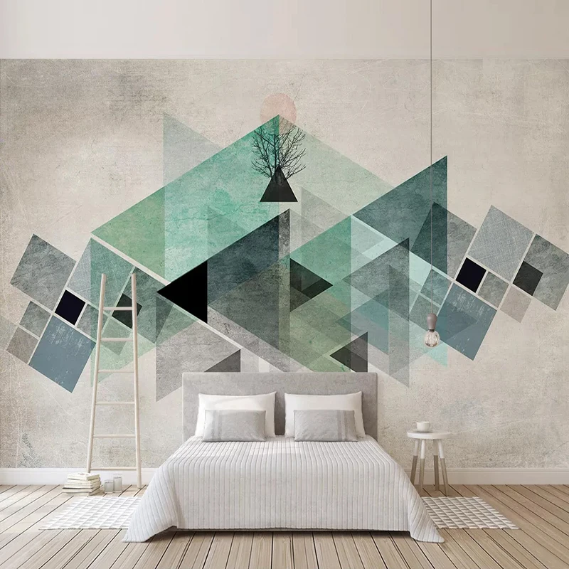 

Drop Shipping Custom Photo Wall Painting Retro Geometric Triangle Abstract Art Mural Children Room Decor Wallpaper Modern