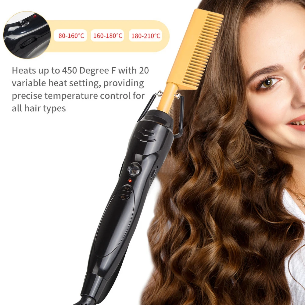 

New 2 in 1 Electric Copper Hair Comb Multi-Function Curling Rod Curling Iron Household Wet And Dry Electric Straightening Comb