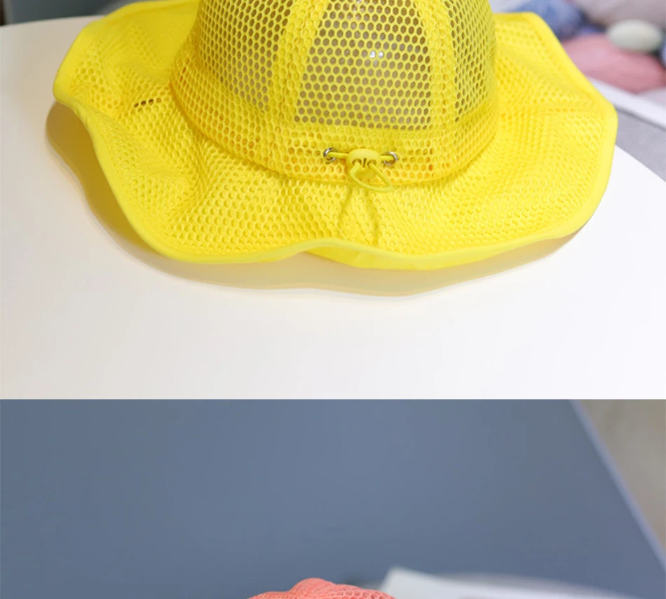 New Children Sunscreen With Net Bucket Hat Girl Solid Color Breathable Sun Hat Summer Boy Outdoor Adjustable Fisherman Hat shake baby's hand