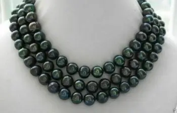 

3 Rows 8-9mm Tahitian Black Cultured Pearl Necklace 17"-19" Earrings Set