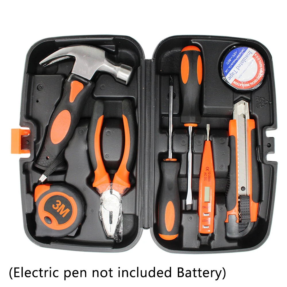 

9 шт./кор. набор ручных инструментов бытовыми ремонтный набор ручных инструментов в Пластик инструментов ключ, дюймовый стандарт отвертка короткая ручка молоток