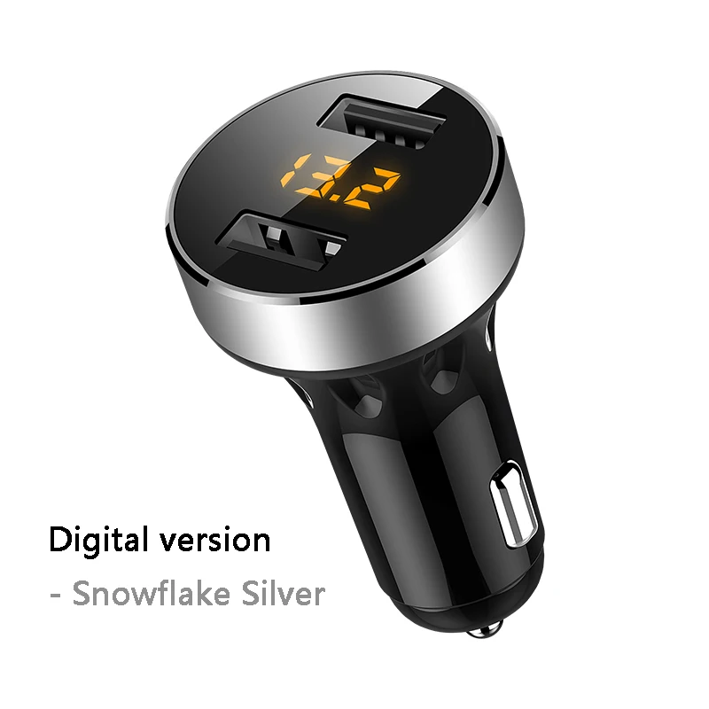 Silver.2 Автомобильное зарядное устройство с 2 usb-портами 3,1 А, ЖК-дисплей, быстрое автомобильное зарядное устройство с двумя портами USB 12-24 В, адаптер питания для путешествий, аксессуары для автомобиля - Название цвета: Silver.2