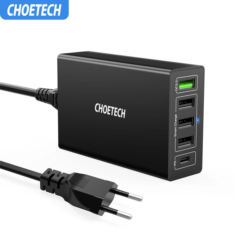 Tanie CHOETECH zasilania dostawy USB C ładowarka pd 60W 5 Port z QC3.0 naścienna na USB ładowarka do samsunga dla Xiaomi USB stacja ładowania