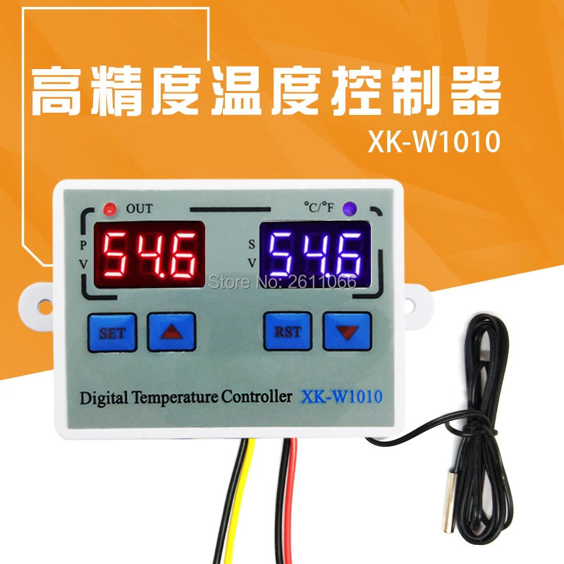 

XK-W1010 12V 24V 110V-220V C/F Digital Thermostat Temperature Controller 10A Direct Output Egg Incubator Temperature Regulator