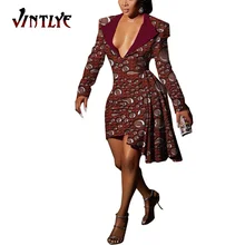 

Ankara Fashion African Dresses for Women Sexy V-neck Shirt Dress Plus Size Print Dashiki Women Evening Dress African Wear WY756
