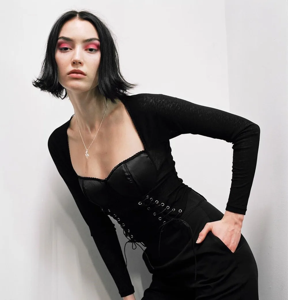 2019 Women Square Collar T Shirt Long Sleeve Sexy Lace Up Bandage Crop Top Female Basic Bandage Top Black