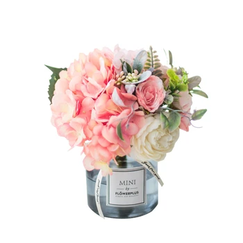 

B-LIFE Artificial Flowers in Glass Vase Hydrangea Hand Bouquet Flower Arrangements for Home Office Decor