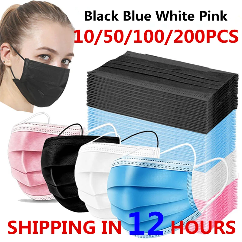 10-200 Uds desechable máscara no tejida 3 capa de máscara de filtro boca máscara filtro facial seguro transpirable negro máscara protectora envío rápido
