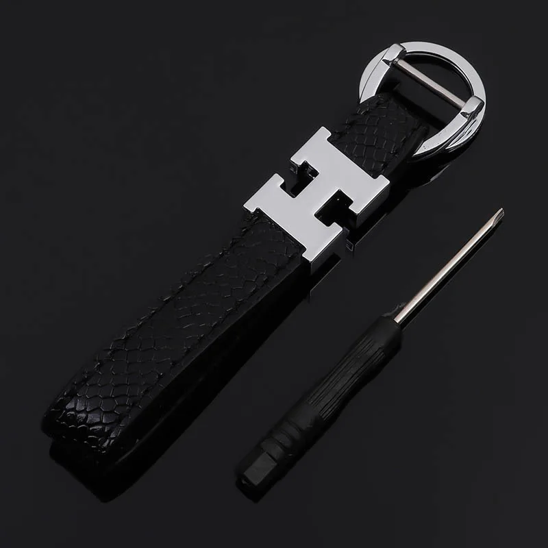 [Best] 2 шт. H letter крокодиловая кожа брелок для ключей для автомобиля металлическая Талия подвесной брелок Подвеска для ключей аксессуары - Название цвета: Black