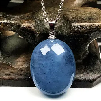 

Natural Blue Aquamarine Pendant Necklace For Woman Man Ocean Crystal 20x16x9mm Oval Beads Stone 925 Silver Chains Jewelry AAAAA