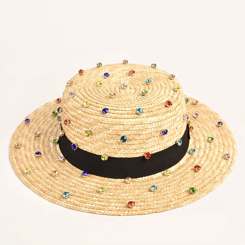 Natural wheat straw handmade diamond sewing decoration jazz straw hat outdoor travel beach hat beach hat women sun hat