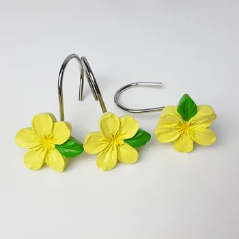 

12Pcs Curtain Hanging Hooks Resin Flower Rust Resistant Hooks Glide Shower Hangs TB Sale
