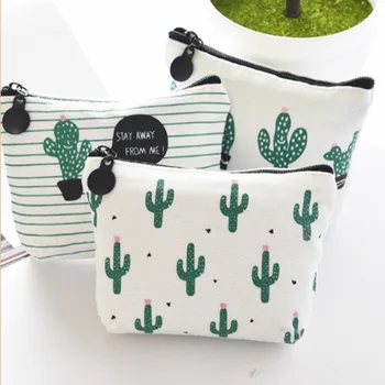 

1 Pcs Canvas Cactus Print Coin Purse Small Zipper Women Kids Coin Wallet Portable Key Card Holders Pouch Bag Free Shipping