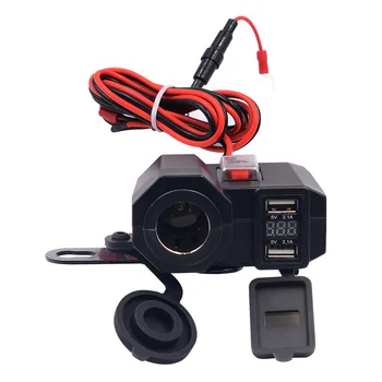 

Waterproof Dual USB Motorcycle Cigarette Lighter Socket Outlet Scooter ATV 12V Adapter Splitter Power Port LED Voltage Display 4