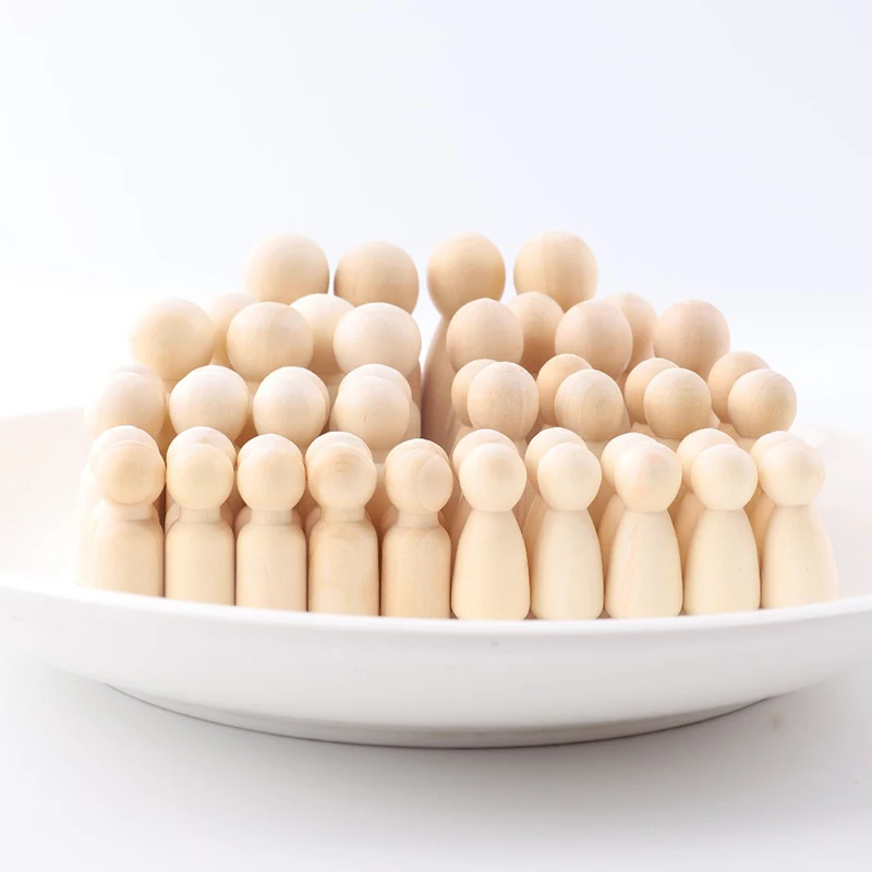 50Pcs Wooden Peg Dolls Baby Teether Maple Wood DIY Family Dolls Home Decor Handmade Unpainted Doll Montessori Toy Baby Products