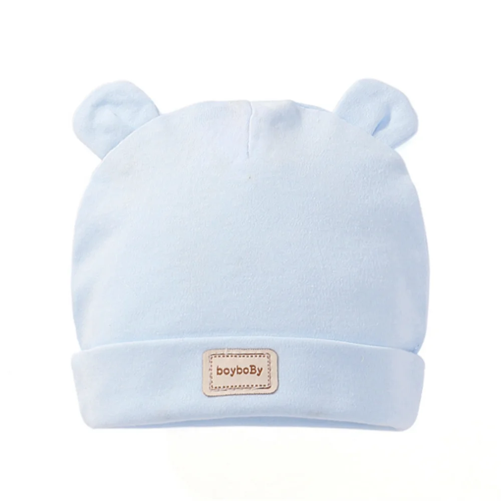 Blue Bear Милая детская шапка с нагрудником, яркие однотонные детские шапочки для мальчиков и девочек, хлопковые шапочки для новорожденных, нагрудники, шапочки для младенцев, малышей - Цвет: Blue Bear