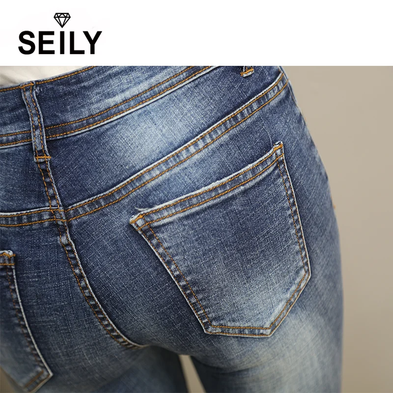 SEILY, высокое качество, потертые, обтягивающие, с дырками, джинсы для женщин, джинсовые штаны, Boyfriend, классические, обтягивающие джинсы, эластичные, для женщин, новинка