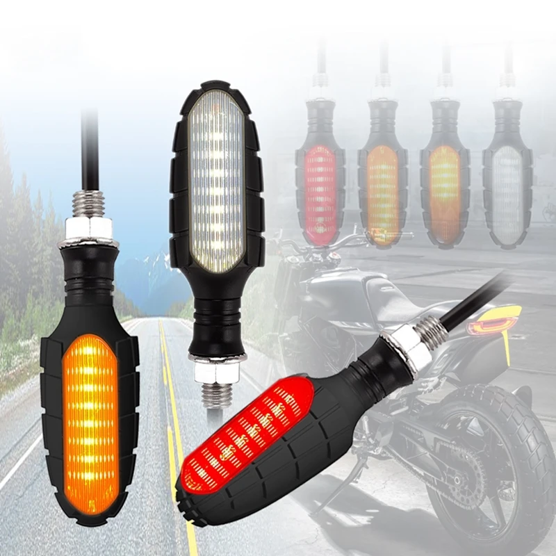 

4PCS Motorcycle Indicators Flowing Turn Signal Lights Motorbike Turning Indicators 12V 12 LED, Red/White light+Yellow light