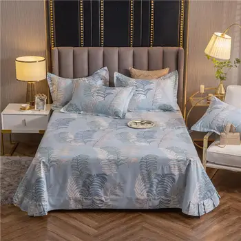 

100% Cotton 1 Pcs Bed Set King Queen Full Twin Size Bed Sheet Bedsheets Bed Skirt Printed Flat Sheet 180*245/250*245/270*245cm