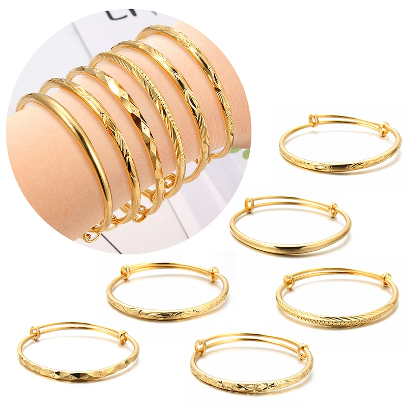 

1pcs Multi-style Gold-Color Copper Round Bangles Classic Women's Jewelry Closed Bangle &Bracelet For Women Jewelry No Fade