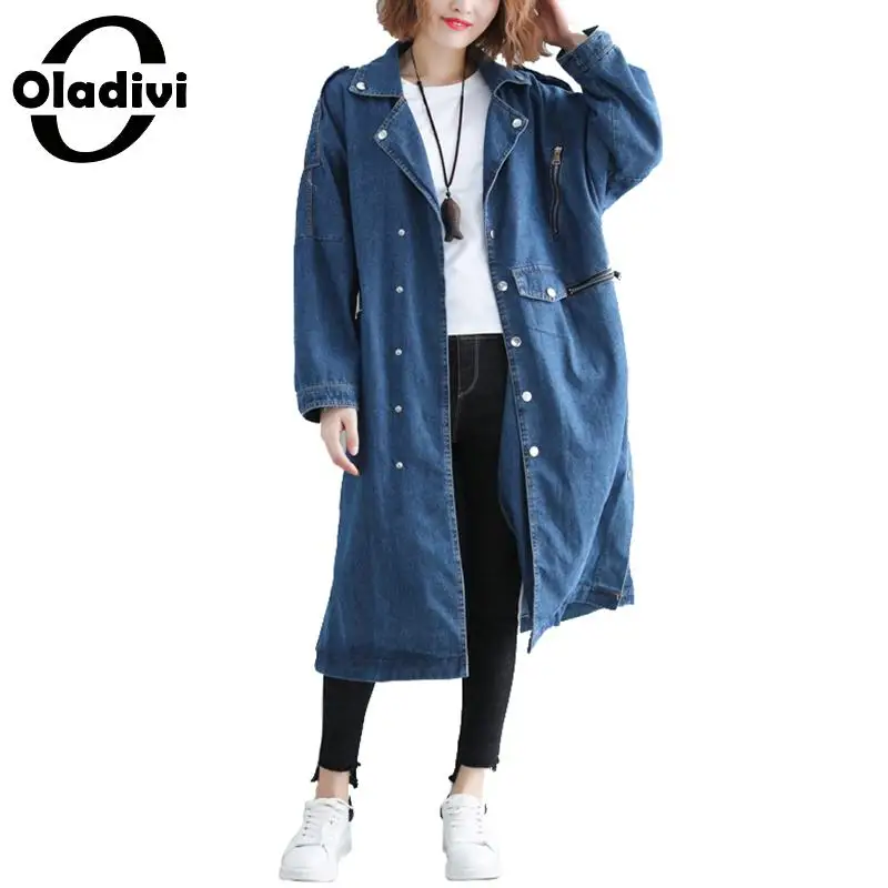 Oladivi плюс Размеры Для женщин джинсовая куртка Модные женские, повседневные, свободные джинсовые Тренч-Пальто осенние кардиганы, женская верхняя одежда, топы с 4XL