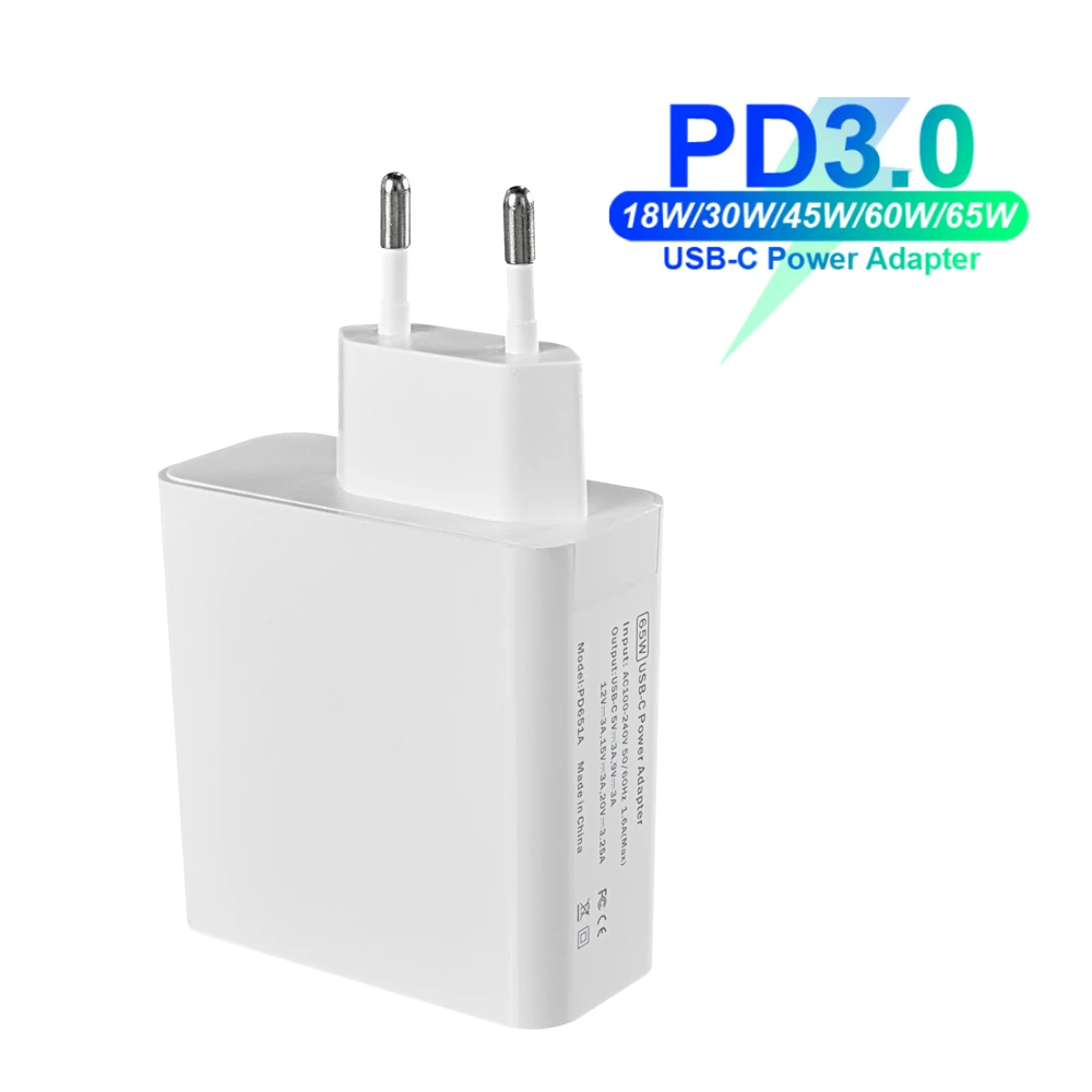 USB C Power Adapter PD/QC3.0 65W/60W/45W/30W/18W 15V TYPE-C Wall Charger For Laptops/MacBook/iPad/iPhone/Samsung(C-C cable 2M