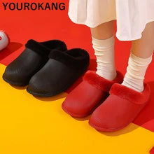 Мужская обувь; зимние теплые домашние тапочки из водонепроницаемого материала; нескользящие Вьетнамки унисекс; меховая обувь для влюбленных; модные женские шлепанцы красного цвета