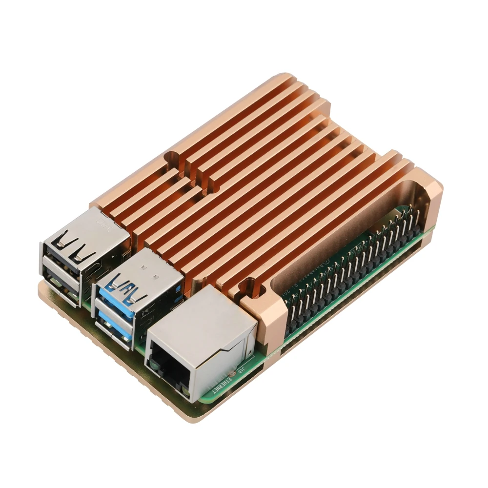 Алюминиевый Чехол Raspberry Pi 4 с двойным охлаждающим вентилятором, Золотой металлический корпус, черный корпус для RPI4 Raspberry Pi 4B