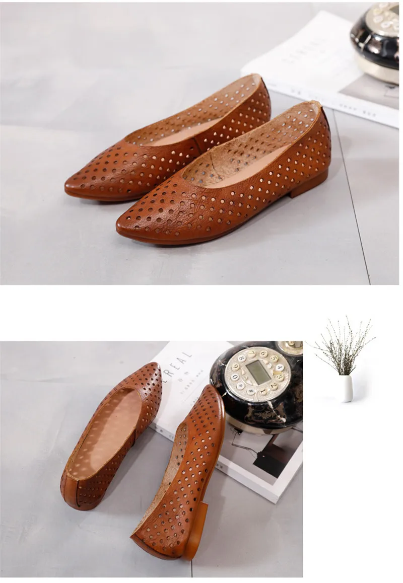 2020 Summer New Pointed Toe Women Flats Professional Casual Loafers Shoes Female Genuine Leather Hole Simple Flats Shoes Woman (5)