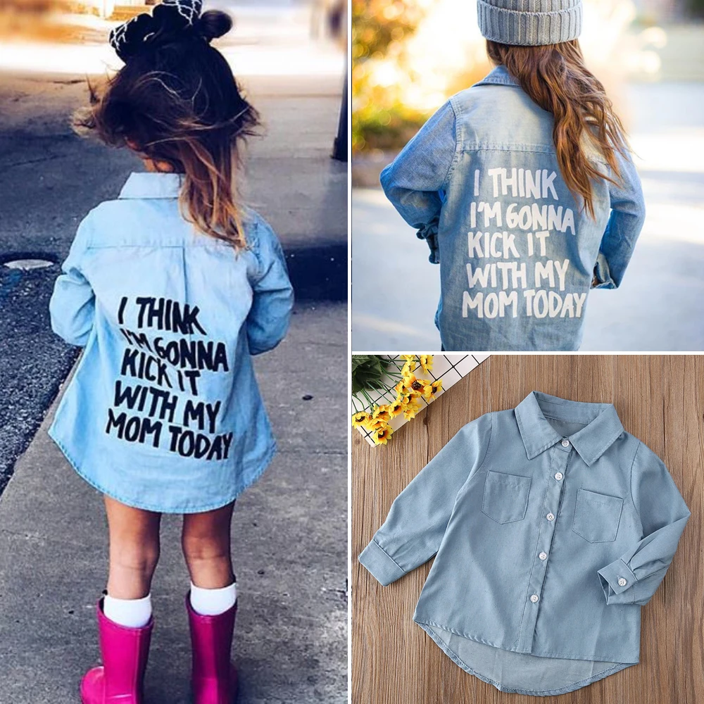 Baby Summer Clothing Toddler Kids Baby Girl Winter Clothes Denim Tops T-Shirt Warm Coat Letter Long Sleeve Shirt 2-7T