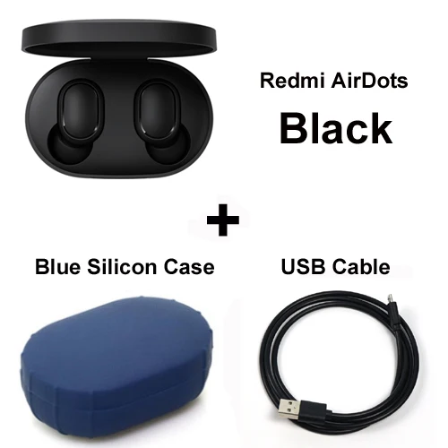 add cable blue case Xiaomi Оригинальные беспроводные наушники Xiaomi Redmi Airdots Xiaomi Беспроводные Наушники управление голосом Bluetooth 5,0 контроль шумоподавления xiaomi наушники беспроводные - Цвет: add cable blue case