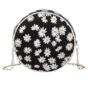 

2020 Summer Circular Fashion Shoulder Bag Women's Daisy Leather Crossbody Messenger Bags Ladies Small zipper Chain Round bag #S