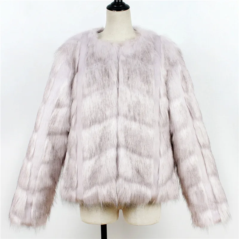 LANSHIFEI New Faux Fur Coat High Quality Fashion Slim Black Red Pink Faux Fur Jacket Fake Rabbit Fur Coat