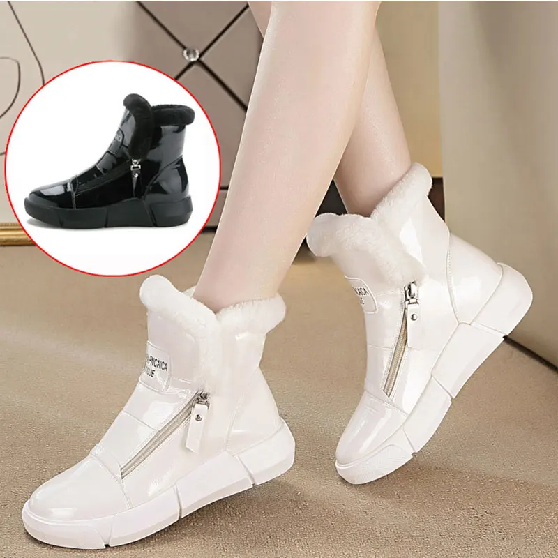 

New Women Winter Boots Slip-on Mid Calf Snow Waterproof Boots Women Warm Wool Flat with Female Boot Shoes Woman 2019 Winter Shoe