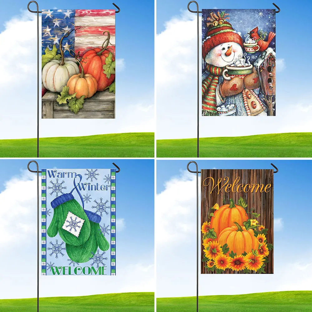 

Garden Outdoor Flag Snowman Winter Seasonal Banner Merry Xmas Decoration Christmas Party decor Festival pumpkin Flag No flagpole