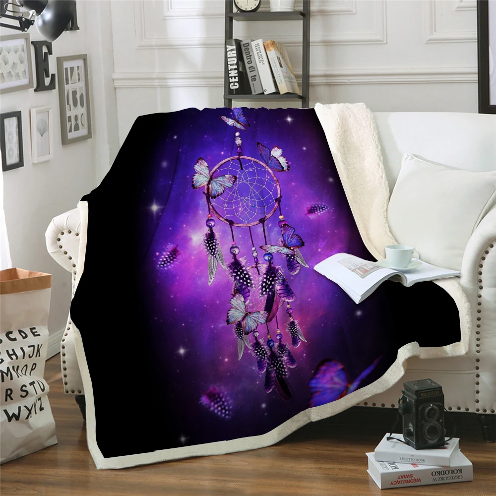 

Purple Dreamcatcher Fleece Blanket 3D Print Plush Throw Blankets for Kid Adult Thin Quilt