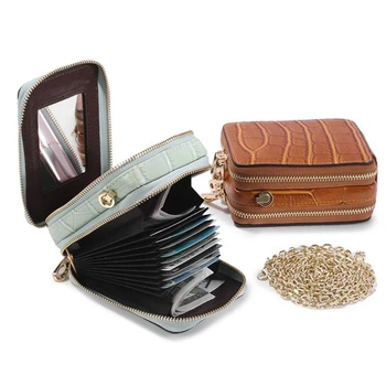 

Fashion Brand Genuine Leather Card Cash Lipstick Cosmetic Bag with Mirror Makeup Bag for Women Chain Mini Crossbody Shoulder bag