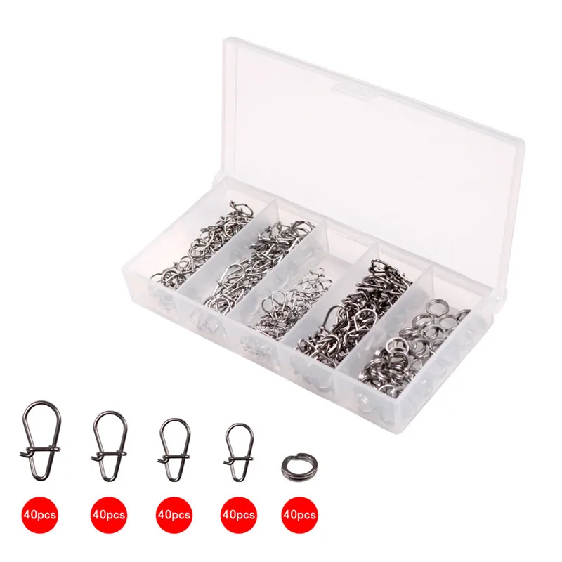 

200pc/set Stainless Steel Fishing Safety Snaps Clip Interlock Line Terminal Tool Accessory Snap Swivel Fishing Gear Accessories